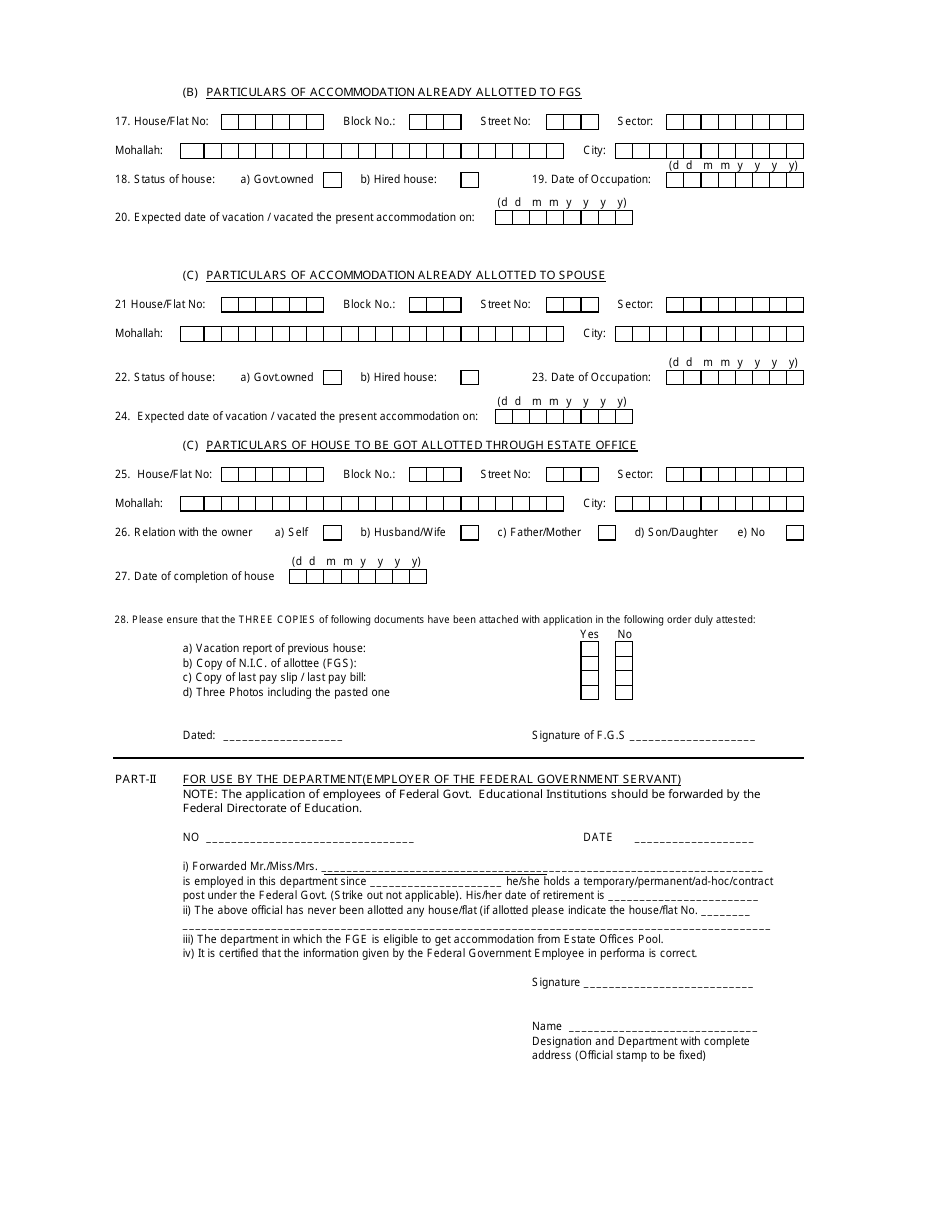 Pakistan Application Form for Allotment of Government Accommodation ...