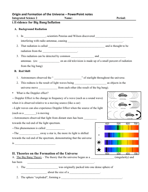 Origin and Formation of the Universe Worksheet - Integrated Science 2, Tamalpais Union High School District