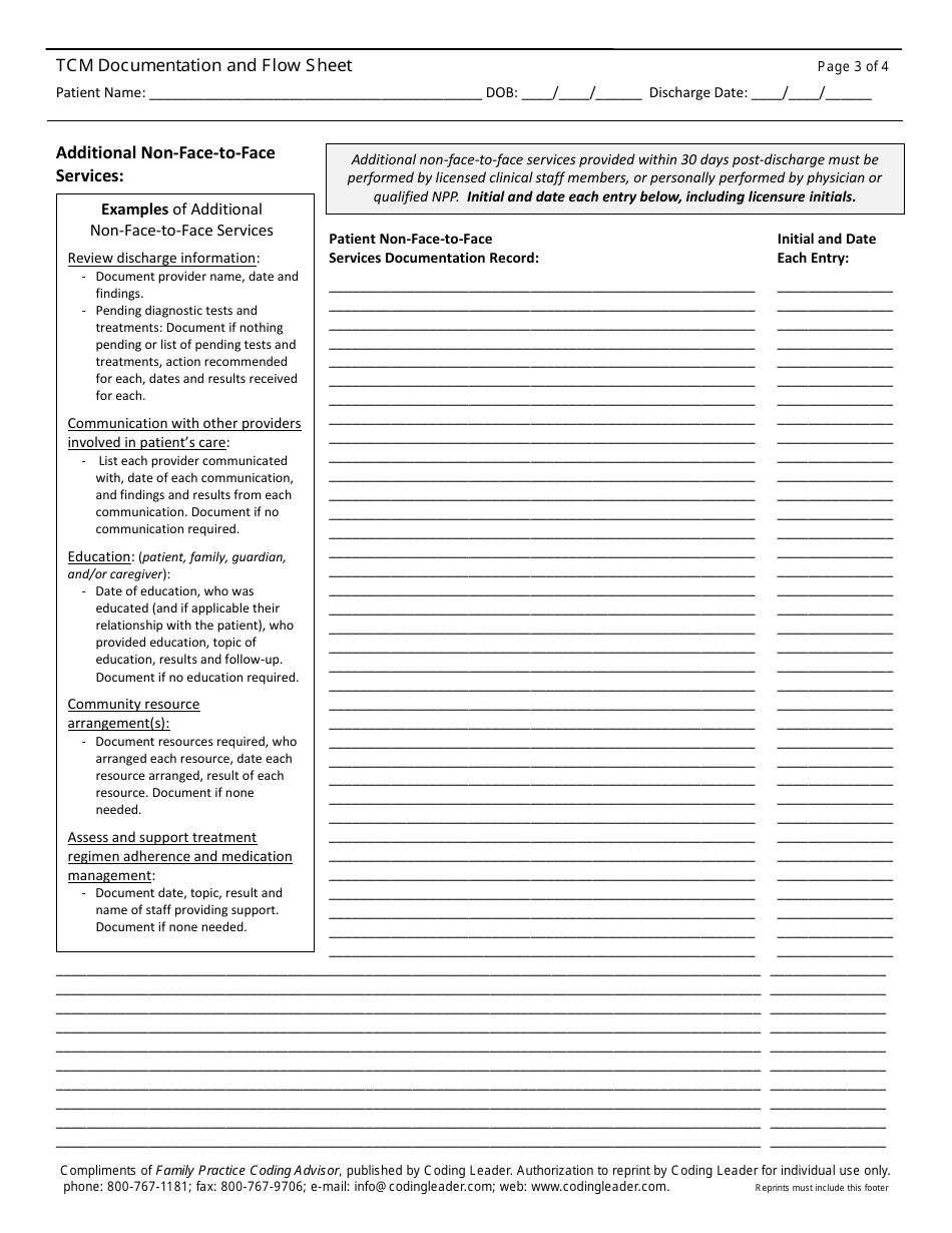 Tcm Documentation and Flow Sheet Template, Page 3