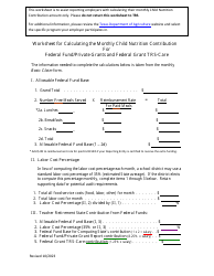 Document preview: Worksheet for Calculating the Monthly Child Nutrition Contribution for Federal Fund/Private Grants and Federal Grant Trs-Care - Texas