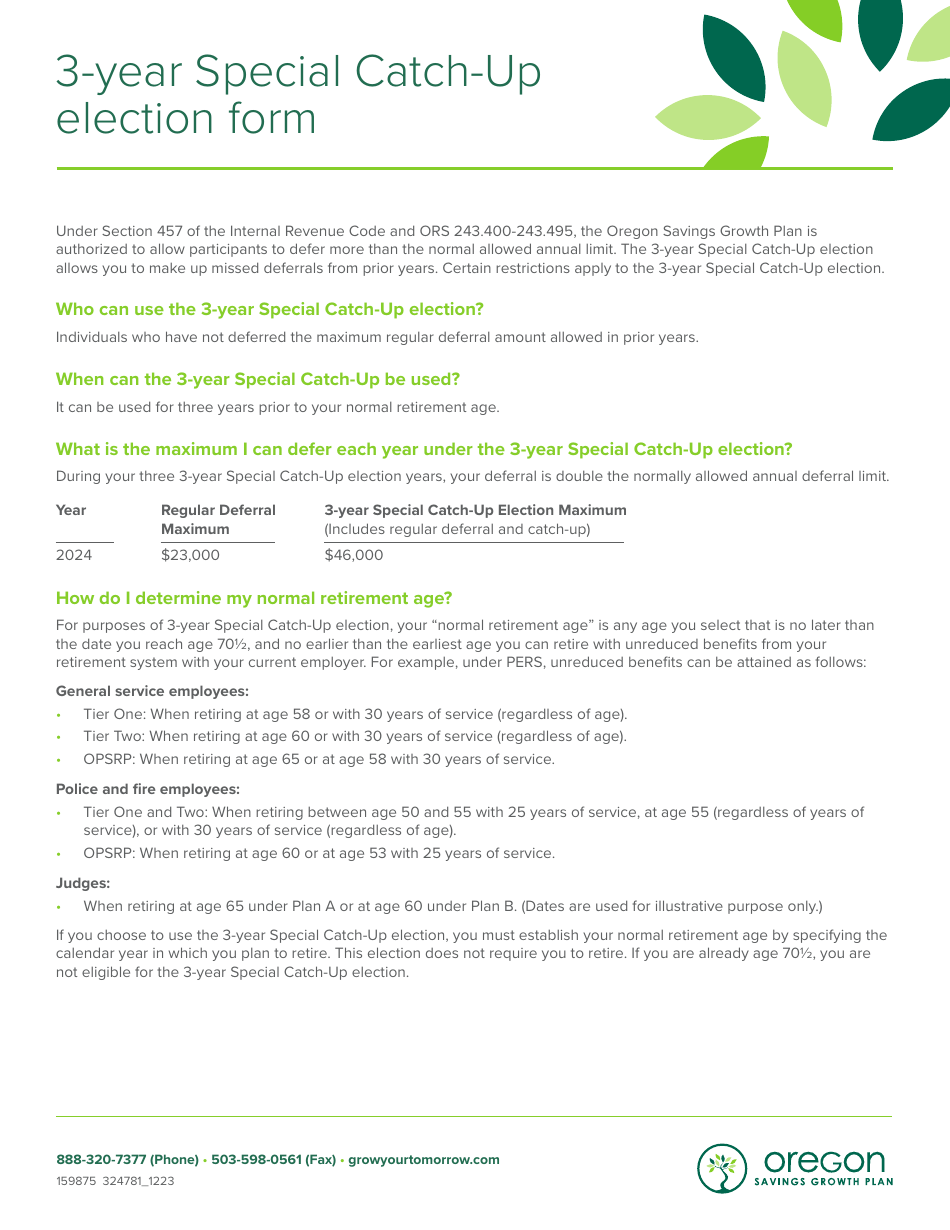 3-year Special Catch-Up Election Form - Oregon Savings Growth Plan (Osgp) - Oregon, Page 1