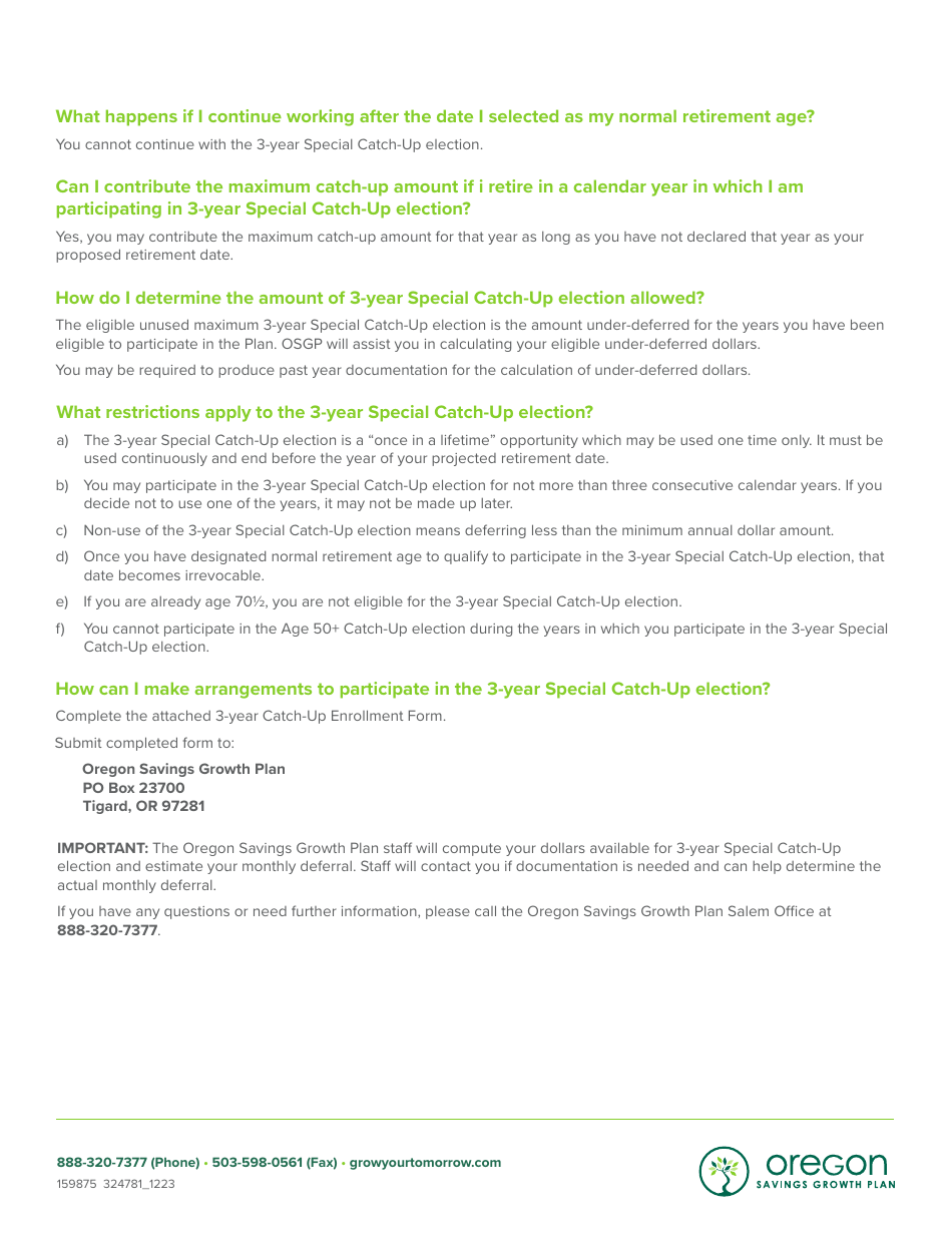 3-year Special Catch-Up Election Form - Oregon Savings Growth Plan (Osgp) - Oregon, Page 2