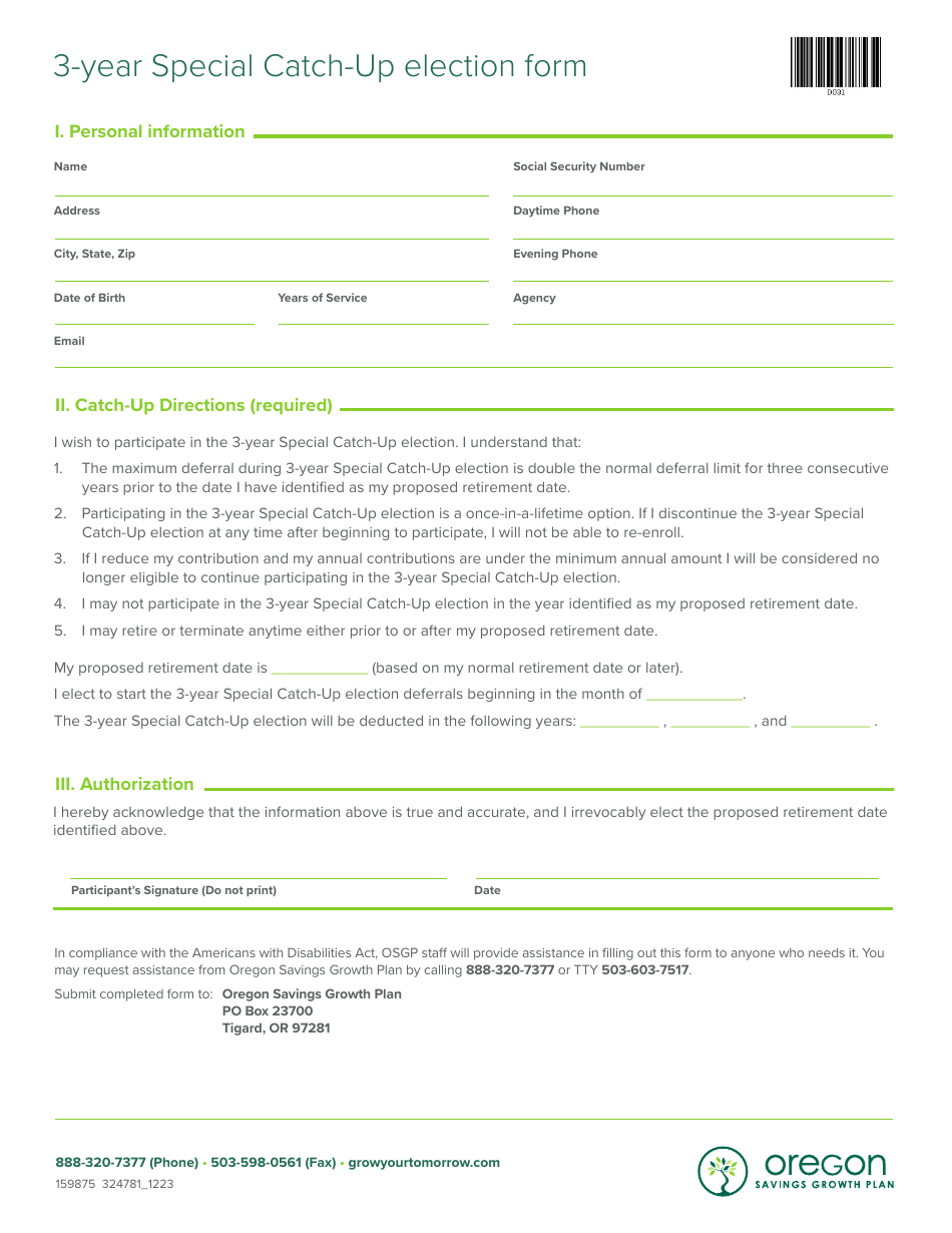 3-year Special Catch-Up Election Form - Oregon Savings Growth Plan (Osgp) - Oregon, Page 3