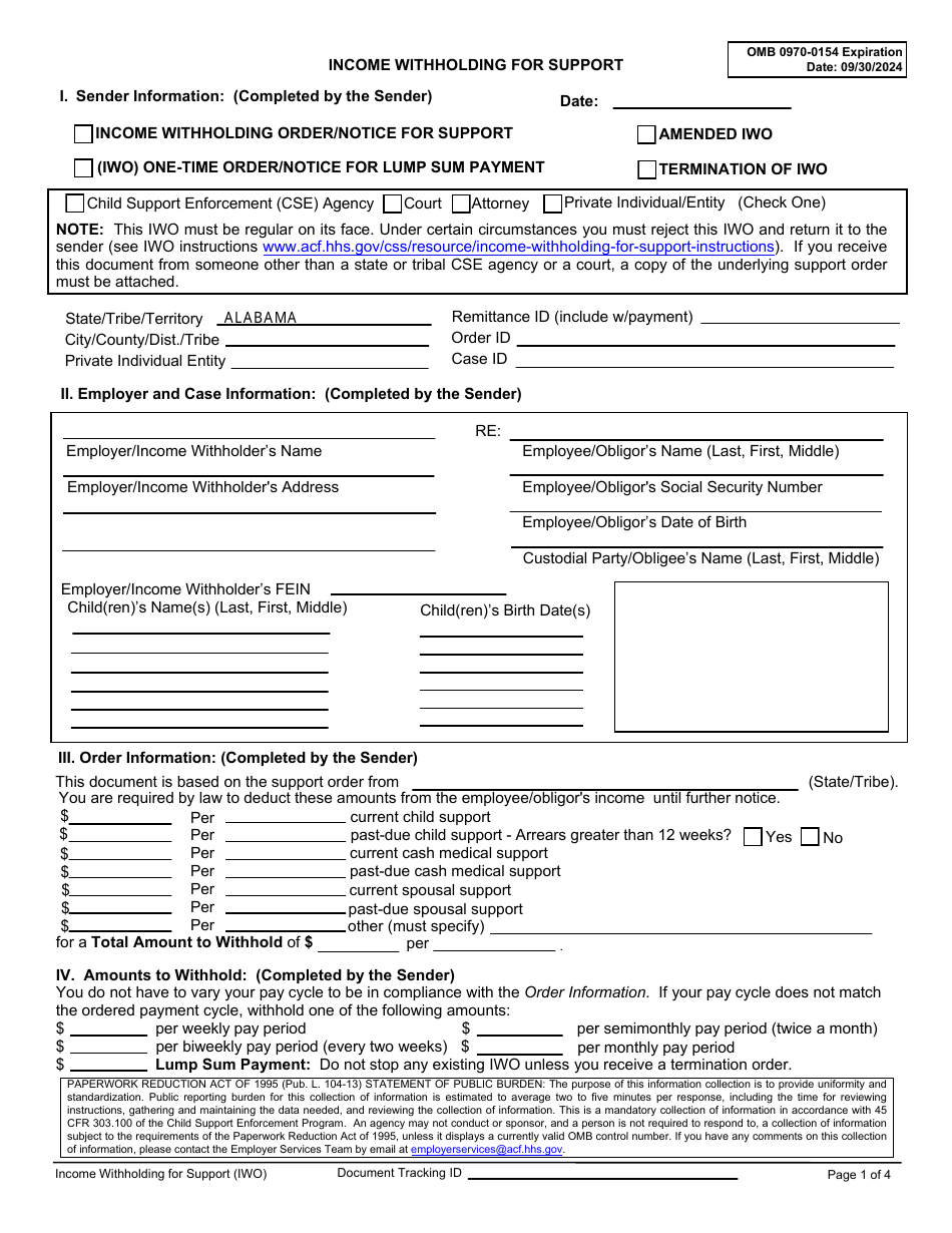 Income Withholding for Support (Iwo) - Alabama, Page 1