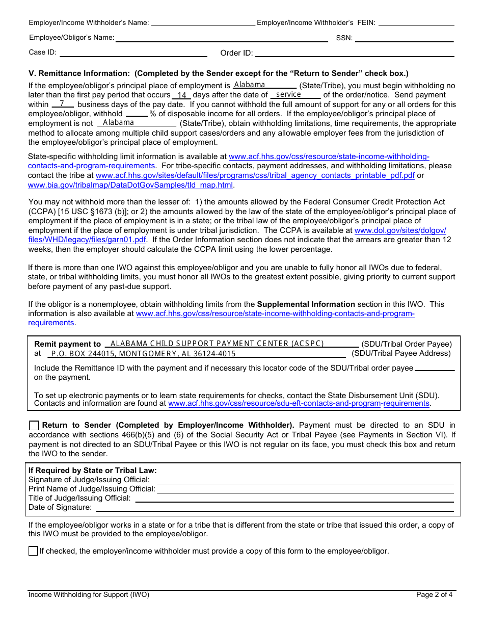 Income Withholding for Support (Iwo) - Alabama, Page 2