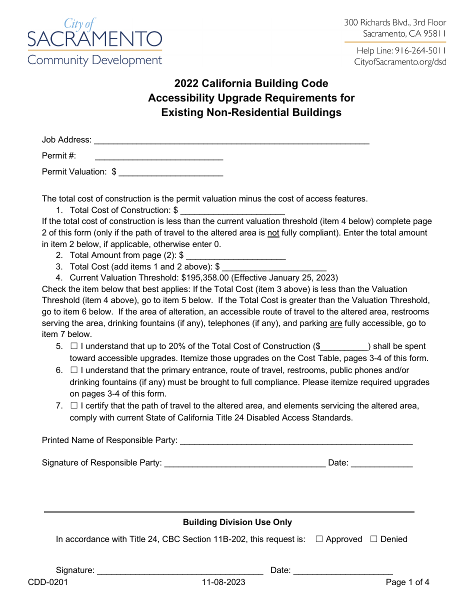 Form CDD-0201 - Fill Out, Sign Online and Download Fillable PDF, City ...