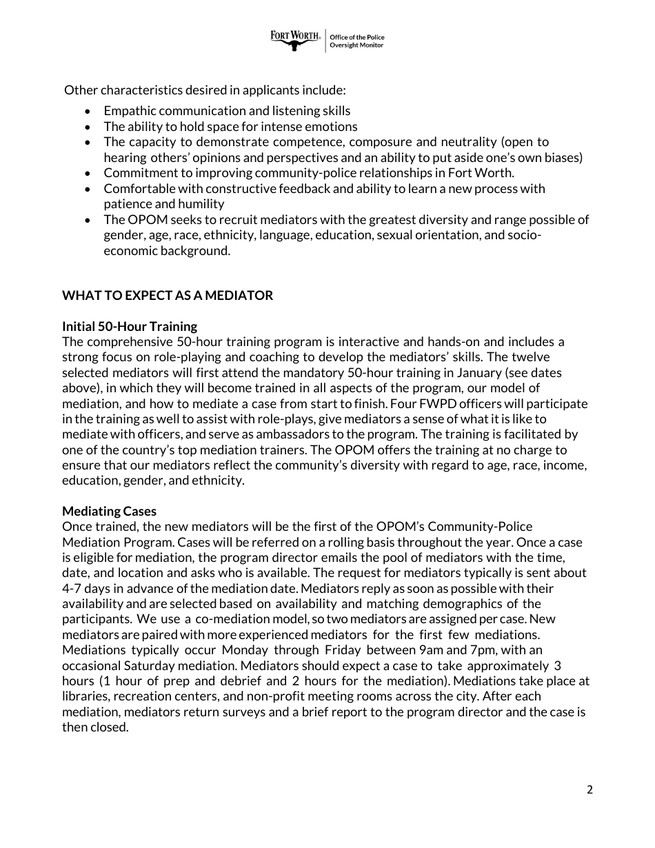 Application for Community-Police Mediator - City of Fort Worth, Texas, Page 2