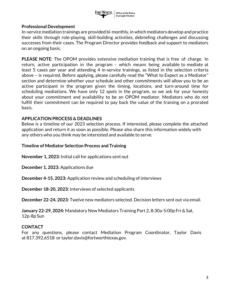 Application for Community-Police Mediator - City of Fort Worth, Texas, Page 3
