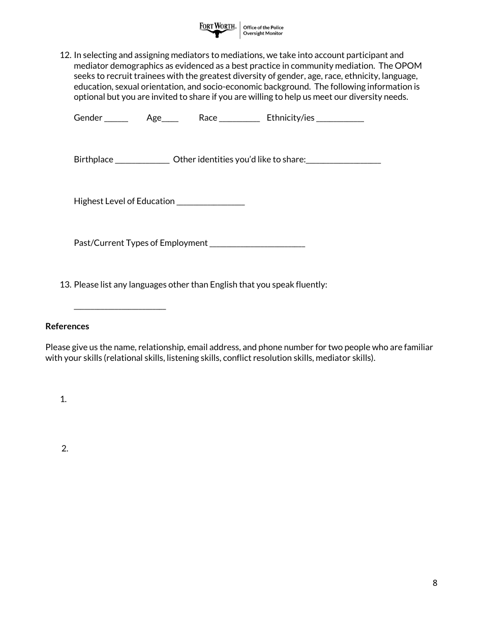 Application for Community-Police Mediator - City of Fort Worth, Texas, Page 8