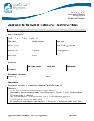 Document preview: Application for Renewal of Professional Teaching Certificate - Nunavut, Canada