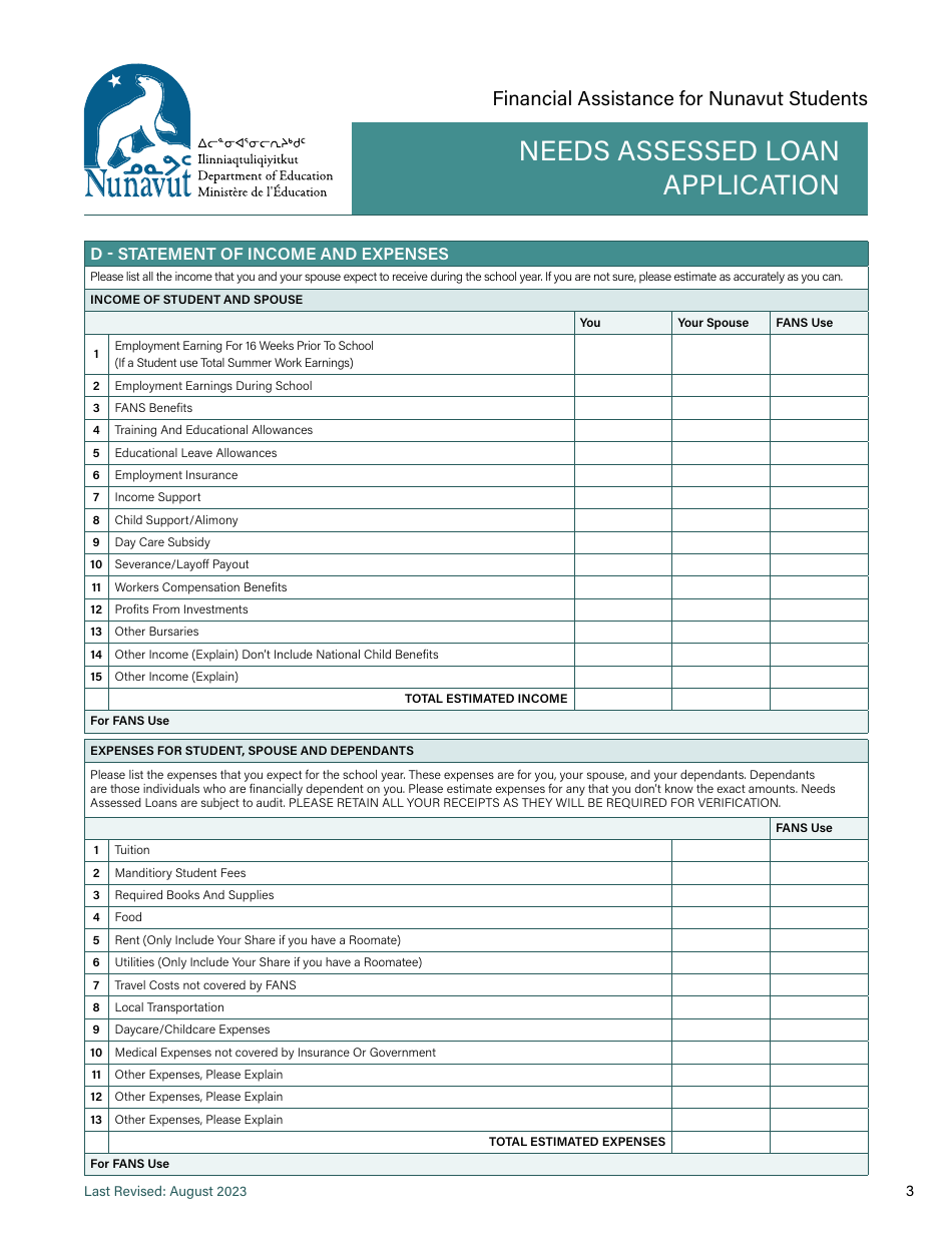 Needs Assessed Loan Application - Nunavut, Canada, Page 3