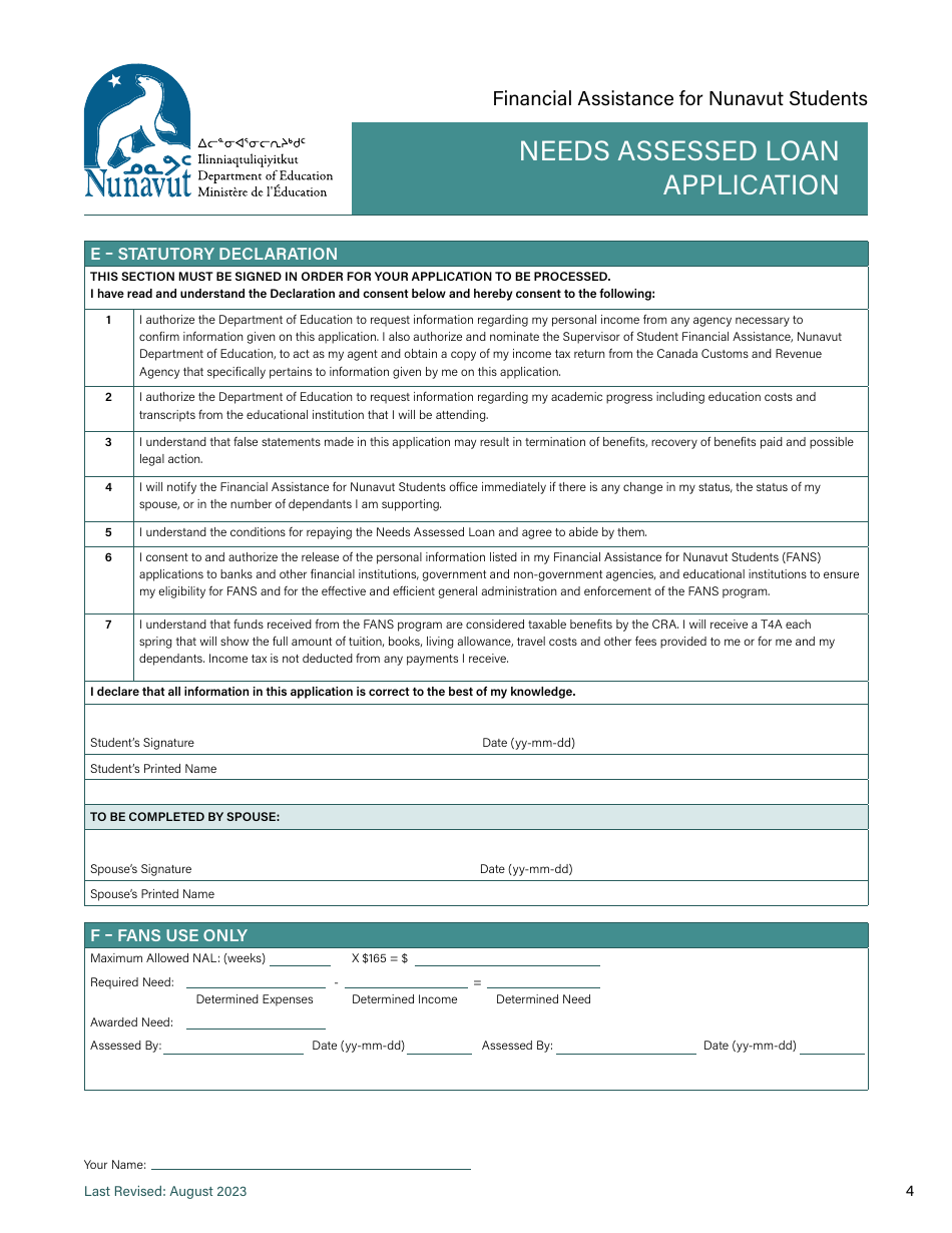 Needs Assessed Loan Application - Nunavut, Canada, Page 4