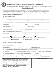 Document preview: Va. OCR Form 01 Complaint Questionnaire - Virginia