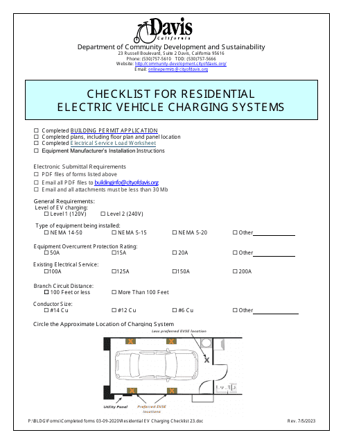 Checklist for Residential Electric Vehicle Charging Systems - City of Davis, California
