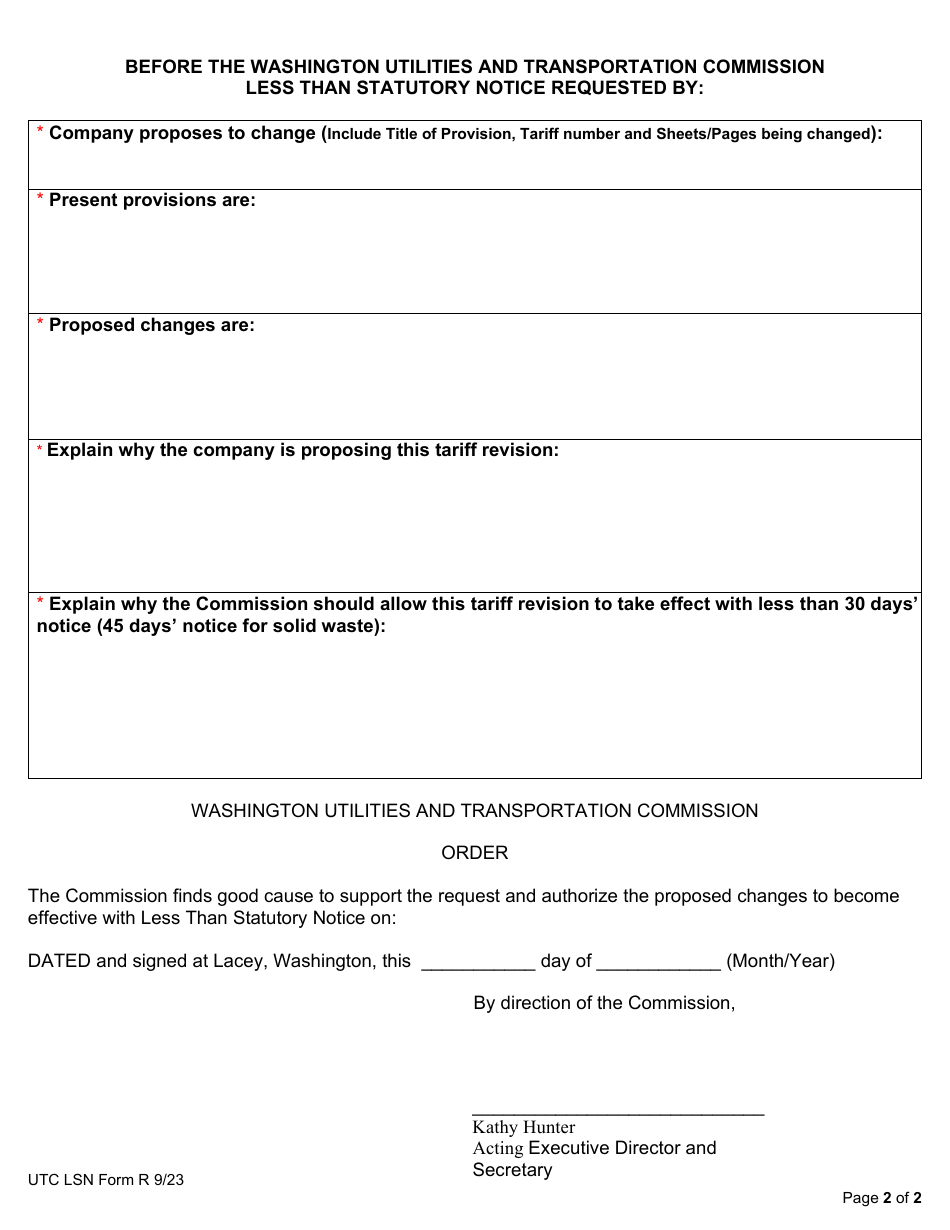 Form R Less Than Statutory Notice (Lsn) - Washington, Page 2