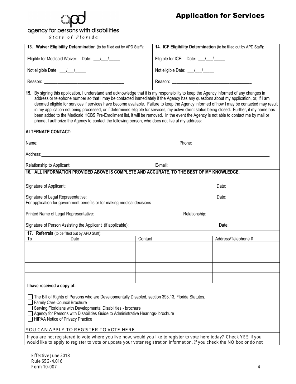 Form 10-007 Application for Services - Florida, Page 4