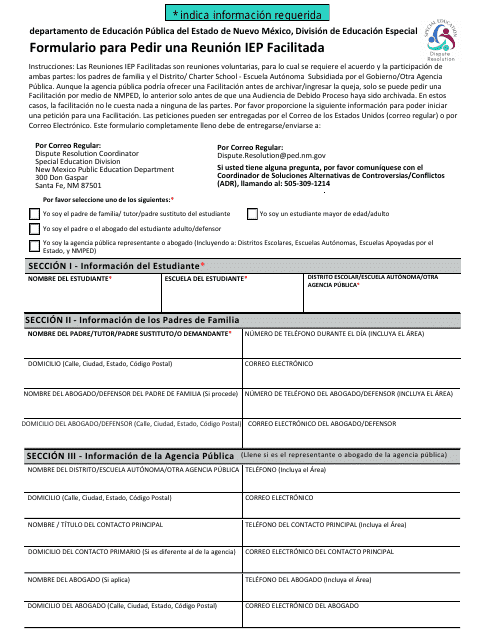 Formulario Para Pedir Una Reunion Iep Facilitada - New Mexico (Spanish)