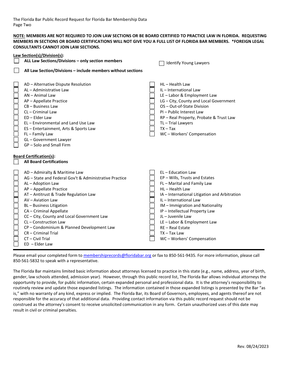 Public Records Request for Florida Bar Membership Data - Florida, Page 2