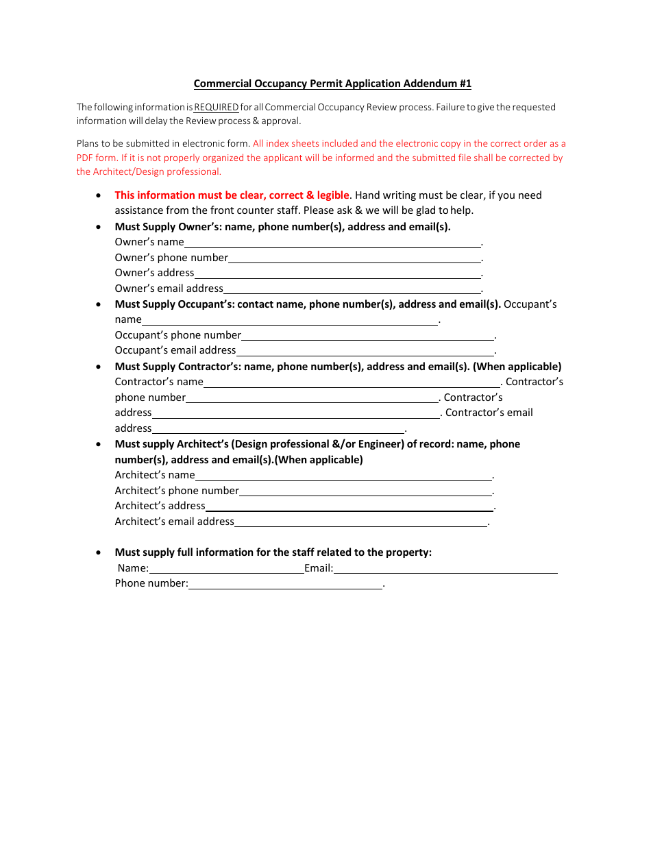 Commercial Occupancy Permit Application - City of Troy, Michigan, Page 3