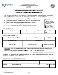 Document preview: Form 37A-301 Licensed Marriage and Family Therapist in-State Experience Verification - California
