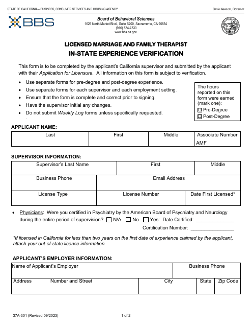 Form 37A-301  Printable Pdf