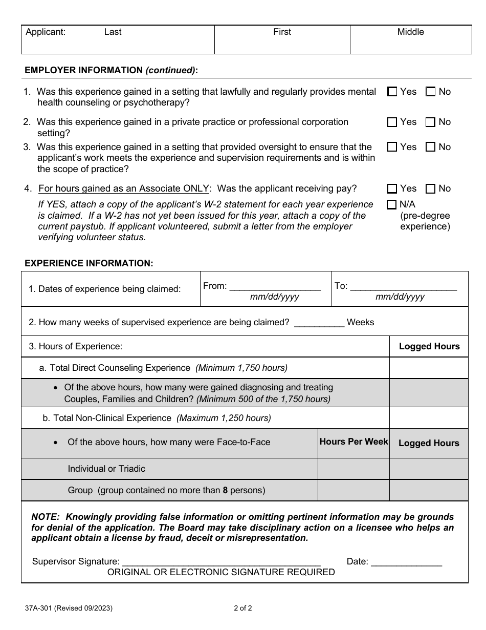 Form 37A-301 Download Fillable PDF or Fill Online Licensed Marriage and ...