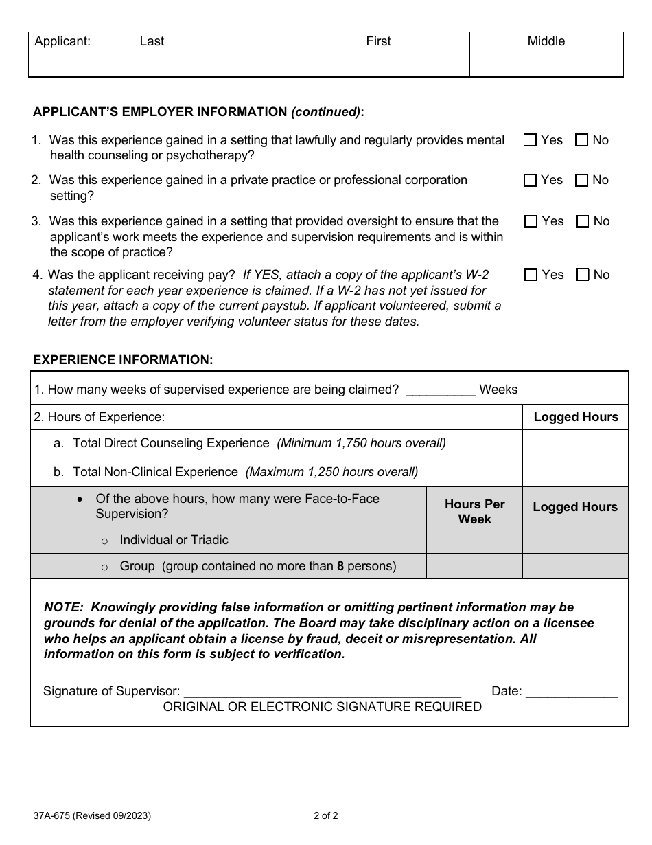 Form 37a 675 Download Fillable Pdf Or Fill Online Licensed Professional