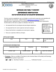 Document preview: Form DCA BBS37A-304 Marriage and Family Therapist Experience Verification - Out-of-State or out-Of-Country Experience - California