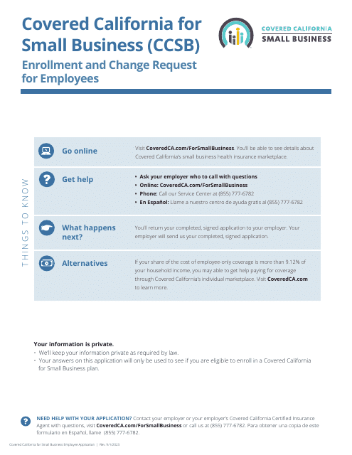 Covered California for Small Business (Ccsb) Enrollment and Change Request for Employees - California Download Pdf