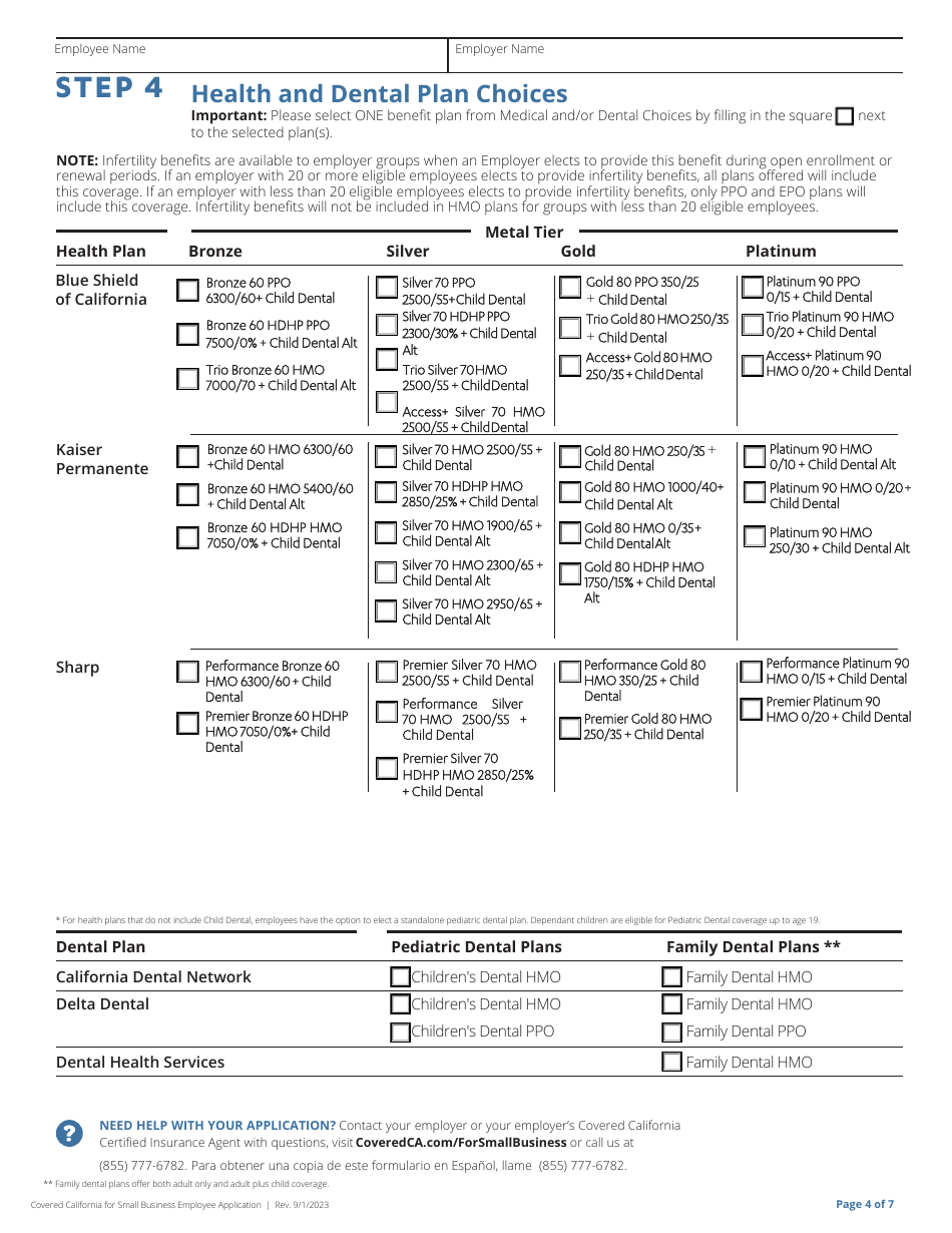 Covered California for Small Business (Ccsb) Enrollment and Change Request for Employees - California, Page 5