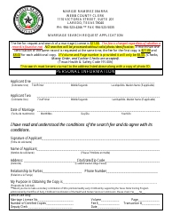 Document preview: Marriage Search Request Application - Webb County, Texas