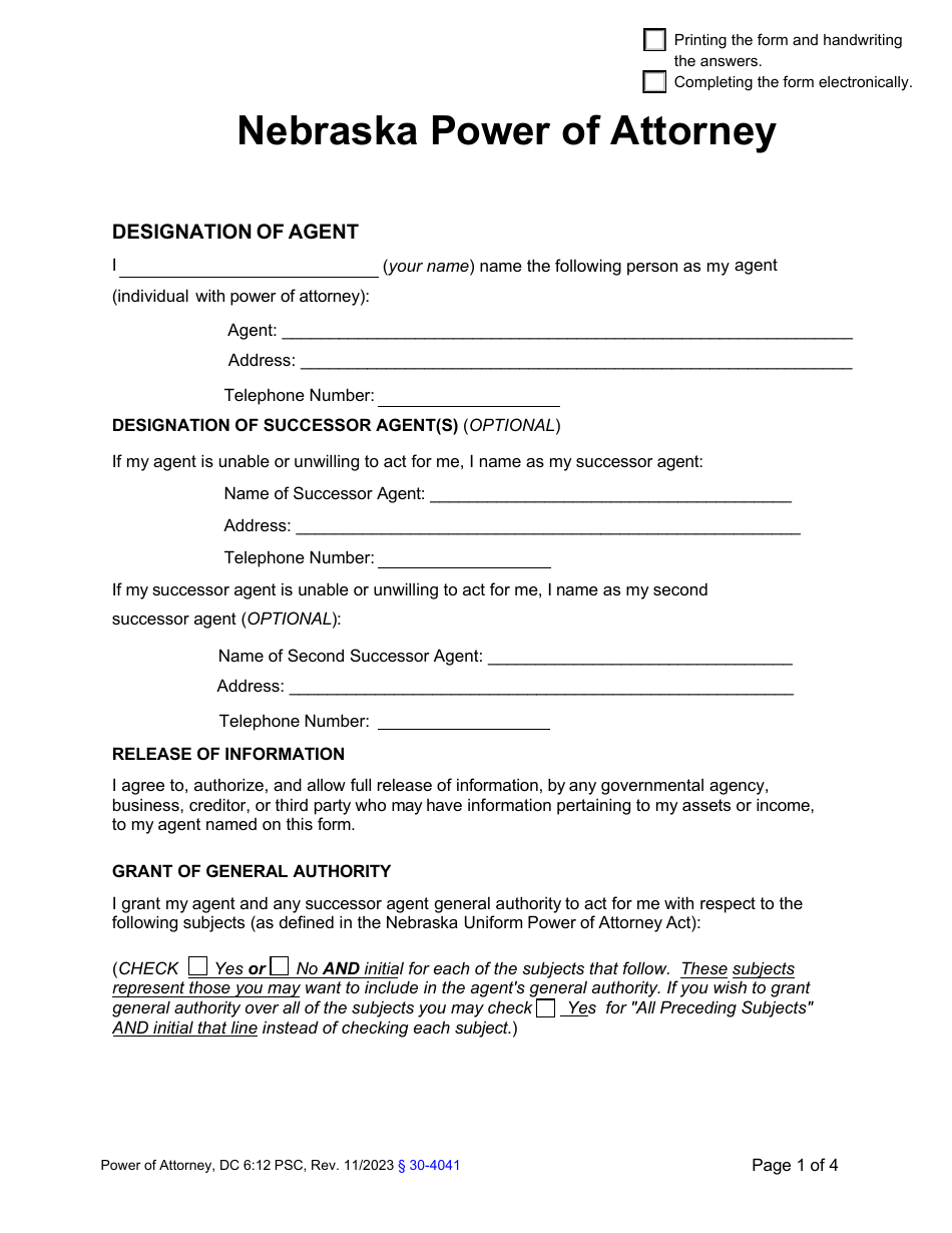 Form DC6:12 Nebraska Power of Attorney - Nebraska, Page 4