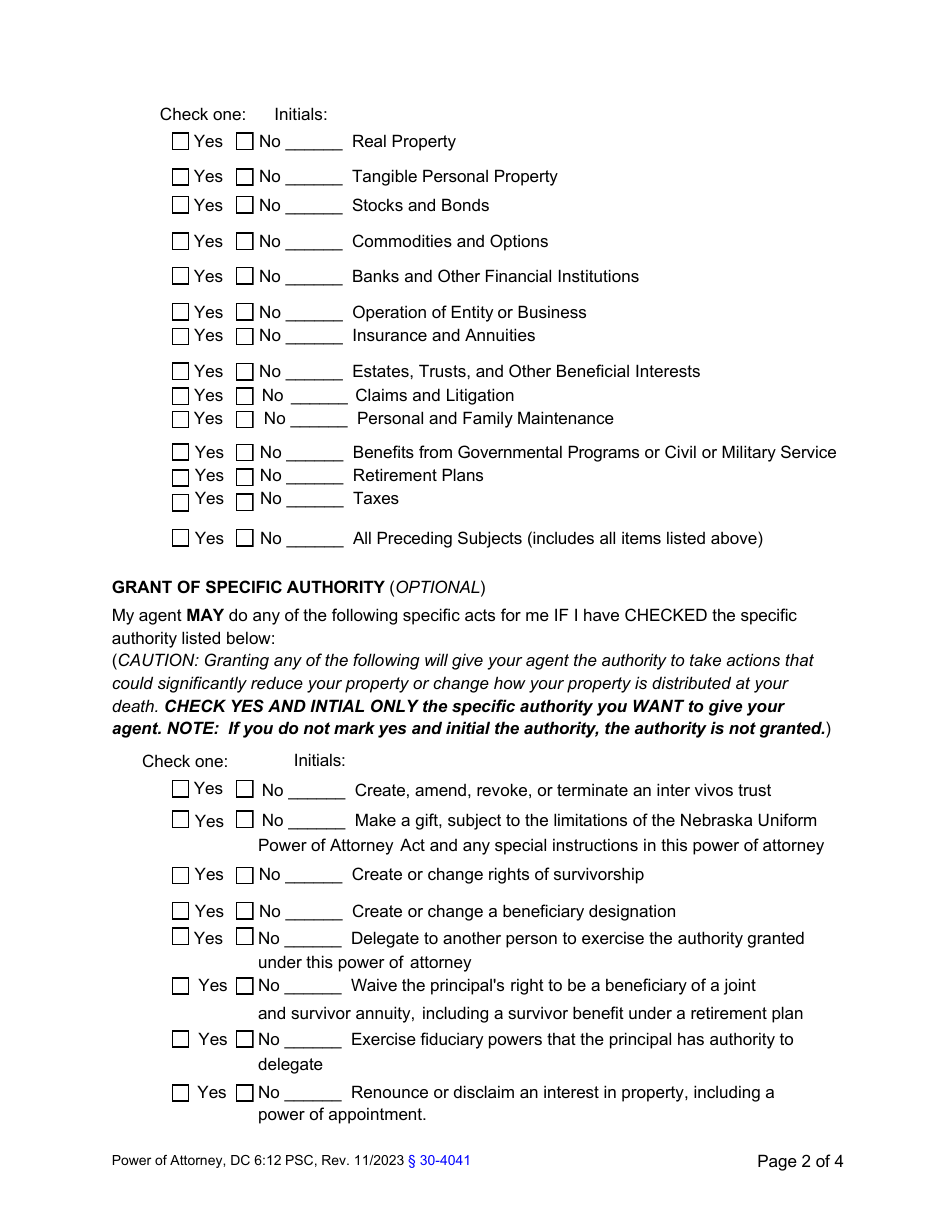 Form DC6:12 Nebraska Power of Attorney - Nebraska, Page 5