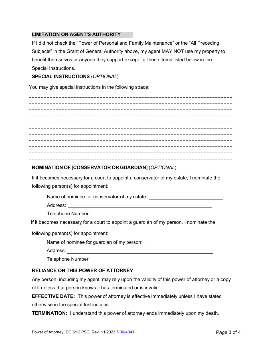 Form DC6:12 Nebraska Power of Attorney - Nebraska, Page 6