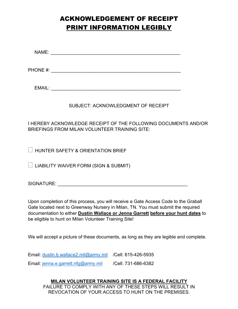 Tennessee Milan Hunt Program Briefing Acknowledgment Fill Out Sign Online And Download Pdf 5075