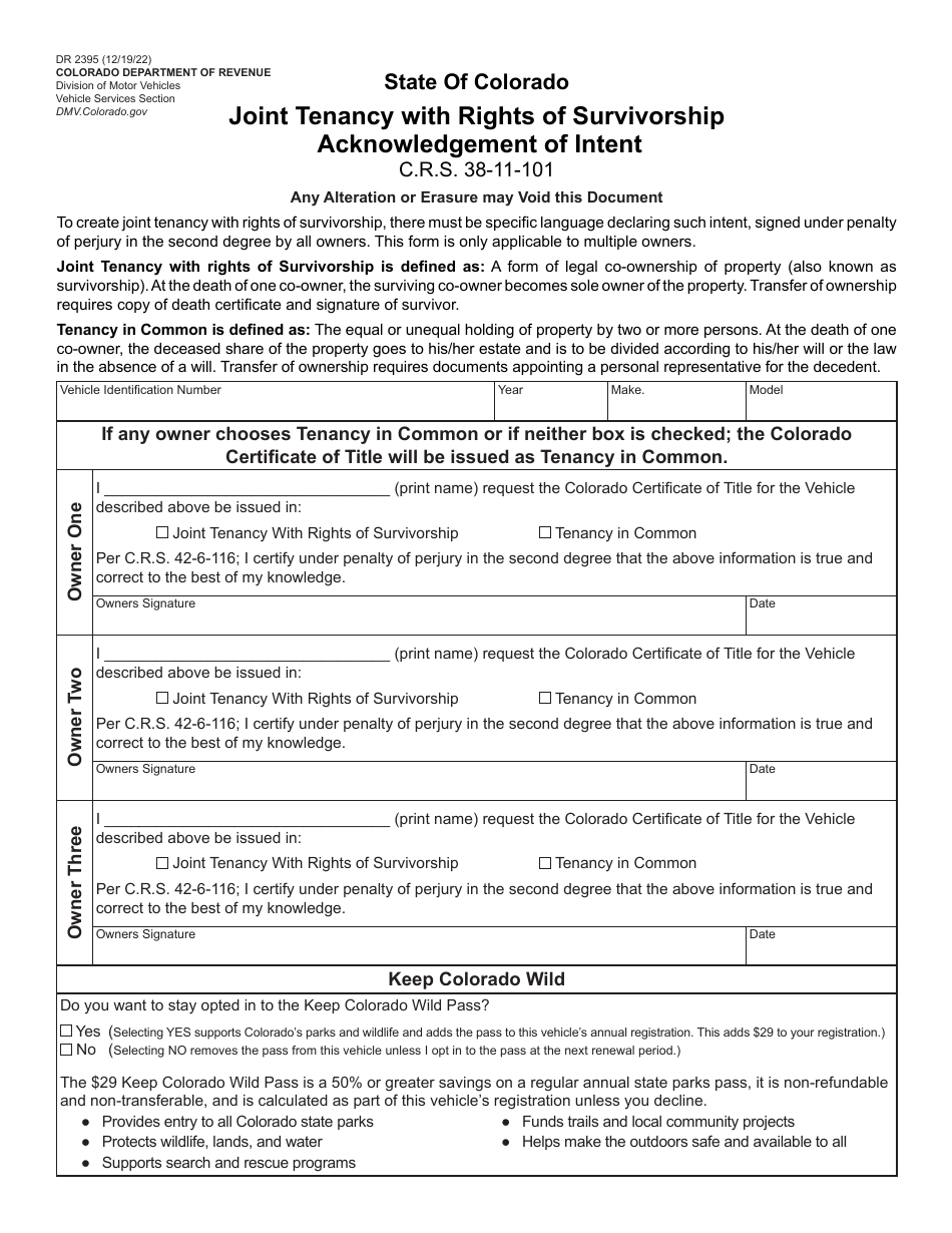 Form DR2395 Application for Title and / or Registration - Colorado, Page 2
