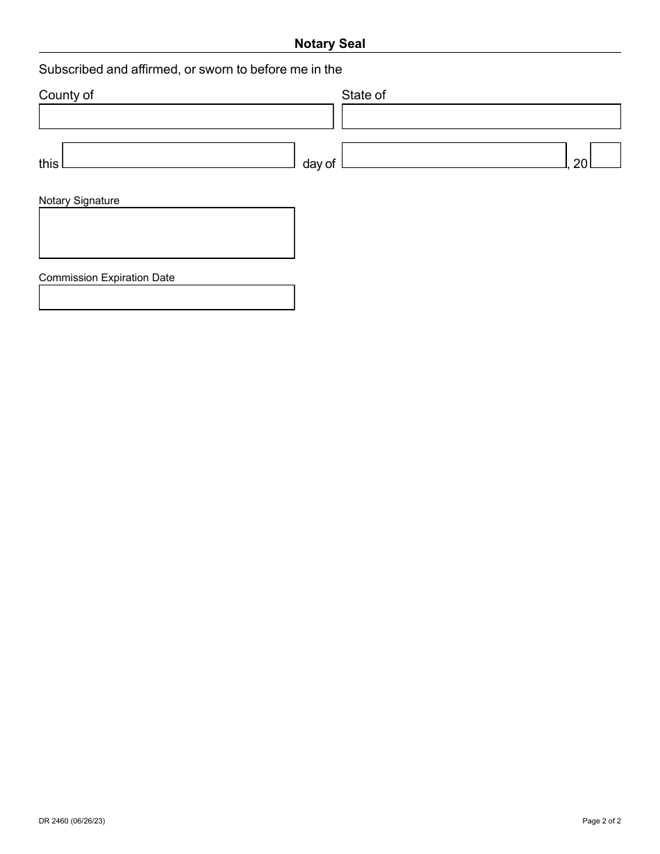 Form DR2460 Affidavit of Liability and Guardianship - Colorado, Page 2