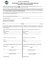 Document preview: Request for a New Birth Certificate - Montana