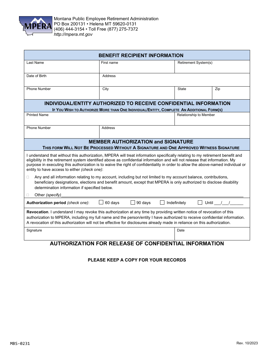 Form MBS0231 Fill Out, Sign Online and Download Printable PDF