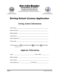 Form DSMV604 Driving School License Application - New Hampshire