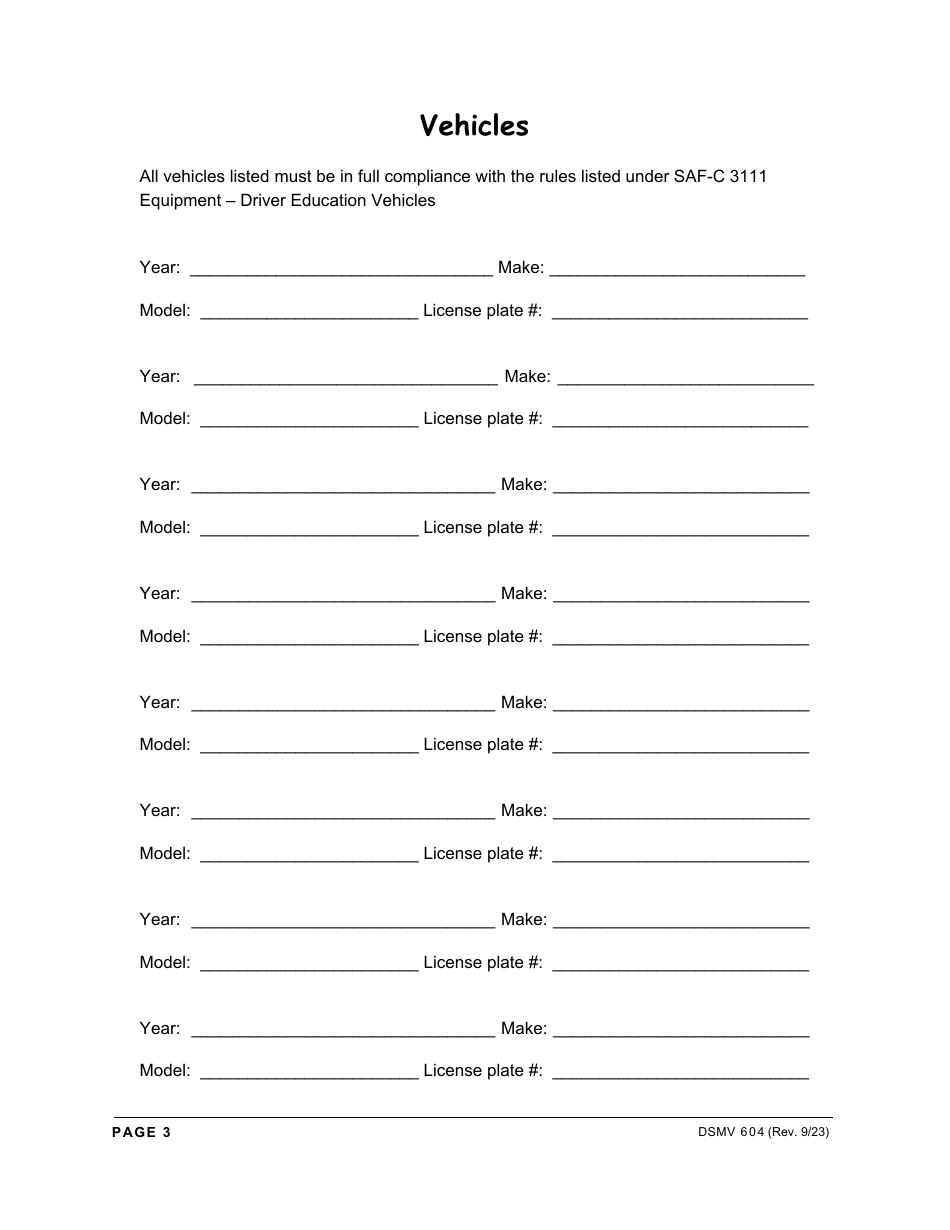 Form DSMV604 Driving School License Application - New Hampshire, Page 3