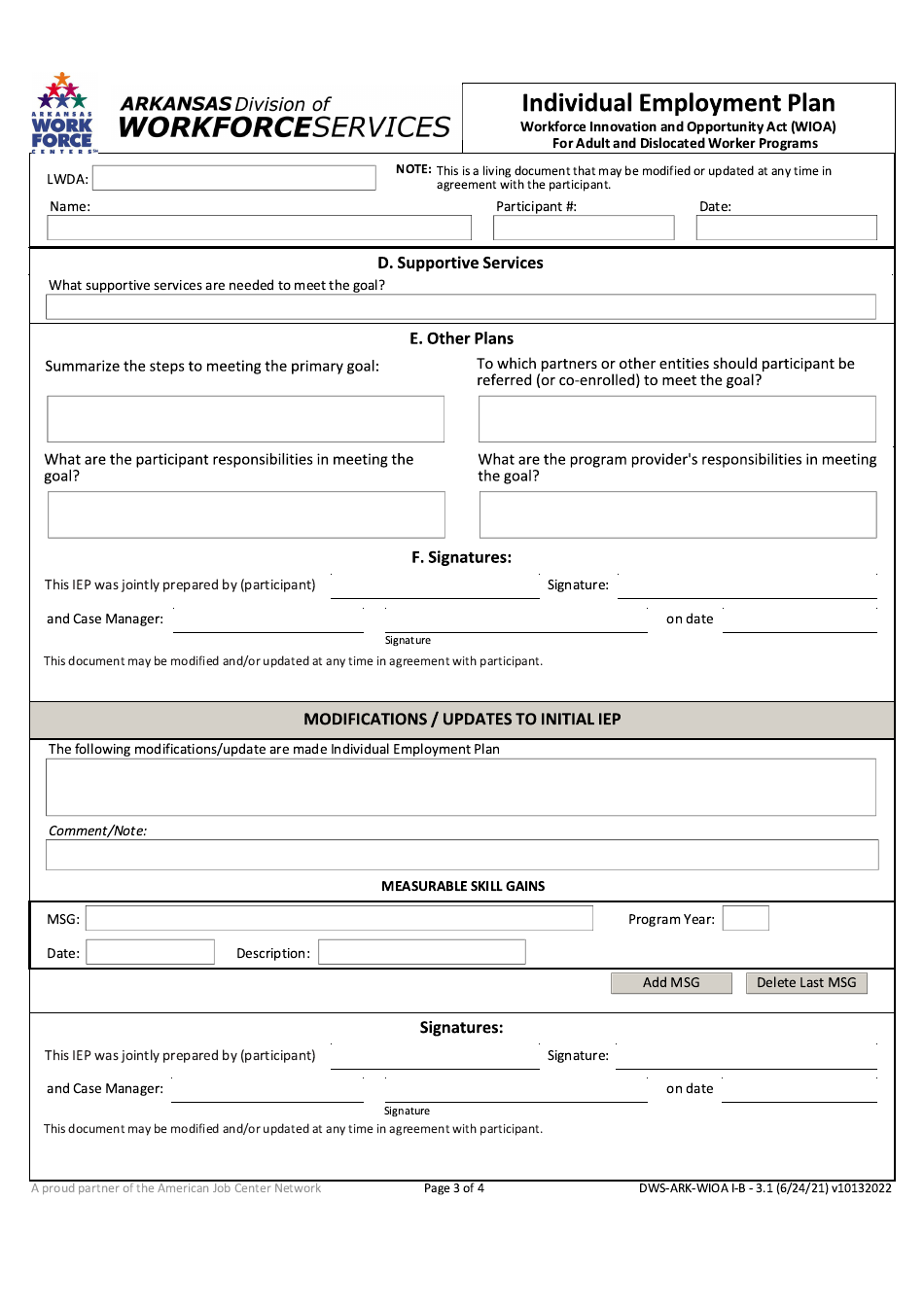 Form DWS-ARK-WIOA I-B3.1 Individual Employment Plan for Adult and Dislocated Worker Programs - Arkansas, Page 3