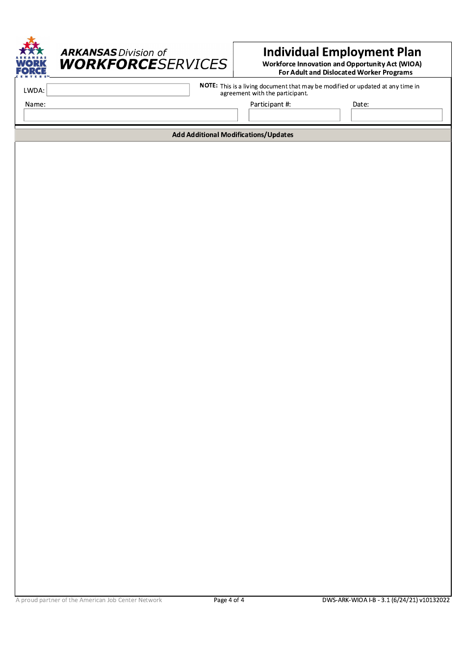 Form DWS-ARK-WIOA I-B3.1 Individual Employment Plan for Adult and Dislocated Worker Programs - Arkansas, Page 4