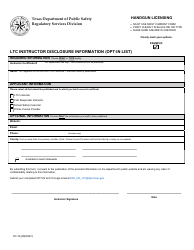 Document preview: Form LTC-76 Ltc Instructor Disclosure Information (Opt-In List) - Texas