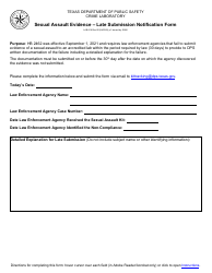 Document preview: Form LAB-216 Sexual Assault Evidence - Late Submission Notification Form - Texas