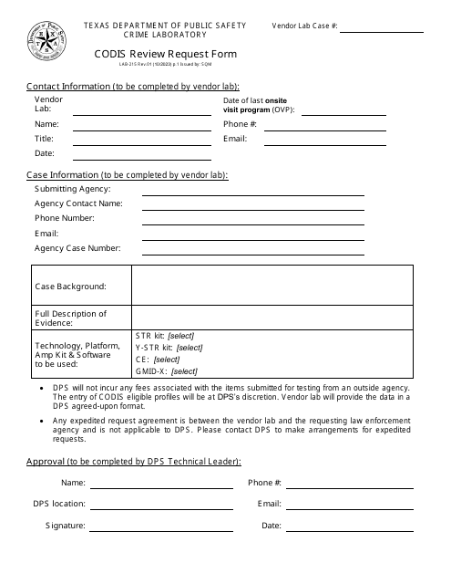 Form LAB-215 Codis Review Request Form - Texas