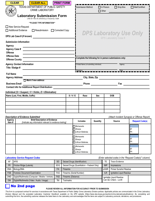 Form LAB-201  Printable Pdf