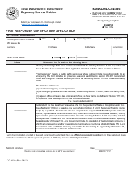 Document preview: Form LTC-103A First Responder Certification Application - Texas