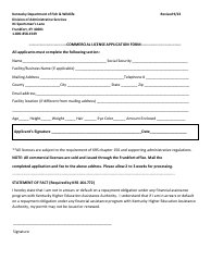 Document preview: Commercial License Application Form - Kentucky