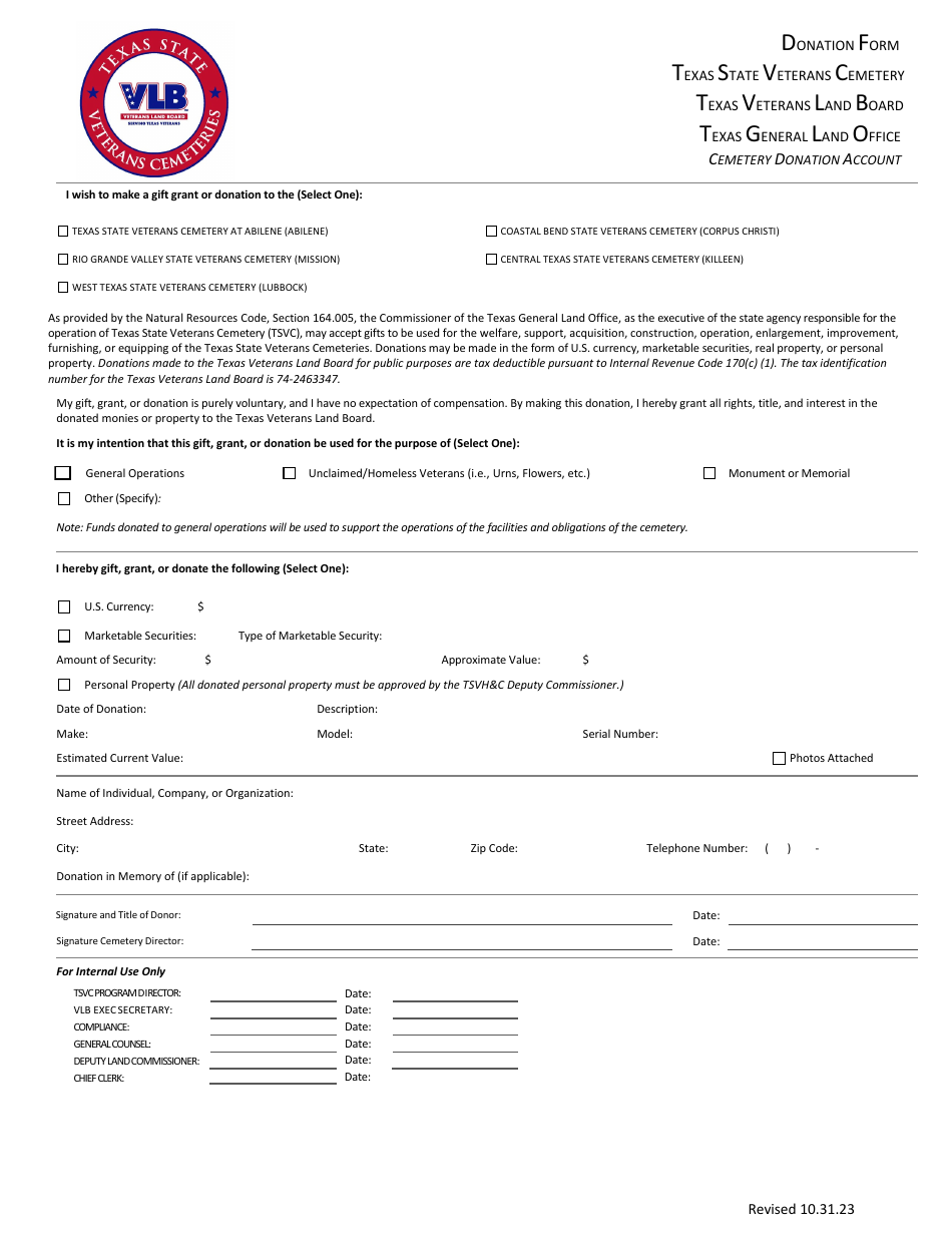 Donation Form - Texas, Page 1